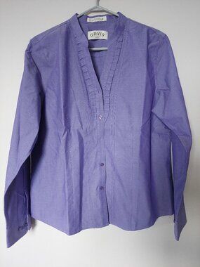 Orvis Women's Sz 14 Long sleeves pleated ruffle Cotton wrinkle-free shirt